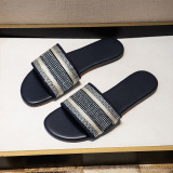 Letter rhinestone flat bottomed flip flops