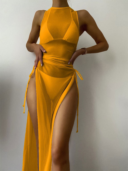 Multi color mesh hoodie beach swimsuit