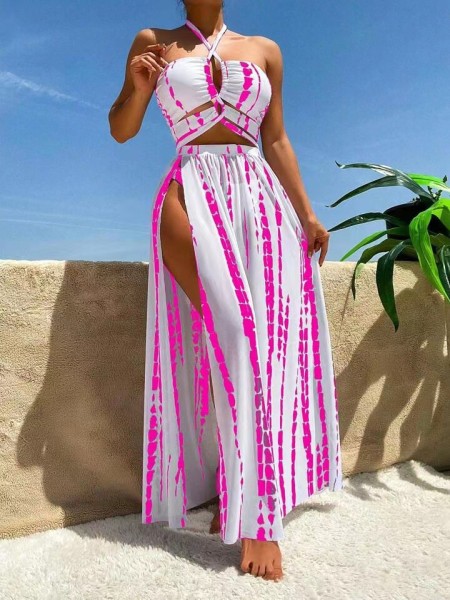 Cross tie split bikini swimsuit