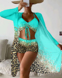 Three piece bikini split print boxer swimsuit