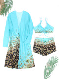 Three piece bikini split print boxer swimsuit