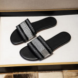 Letter rhinestone flat bottomed flip flops