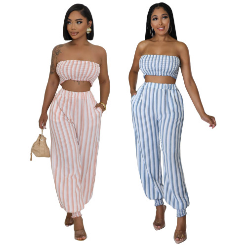 Striped printed chest wrapped leggings two-piece set