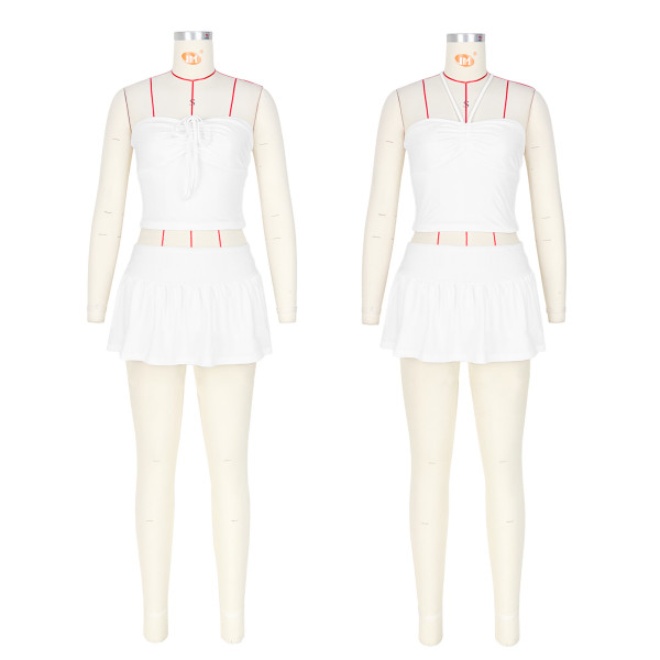 Two piece set of strapless pleated double layer pants skirt