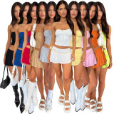 Two piece set of strapless pleated double layer pants skirt