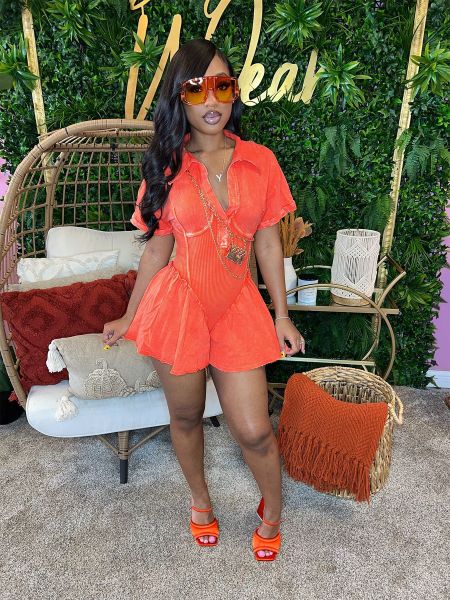 Flip collar large opening jumpsuit