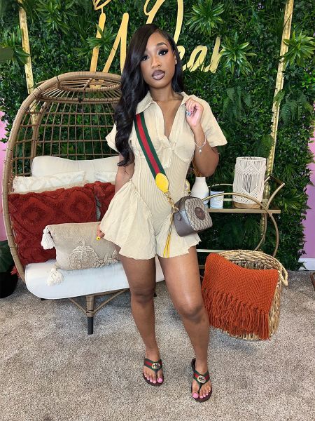 Flip collar large opening jumpsuit