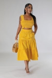Wrapped chest patchwork skirt two-piece set