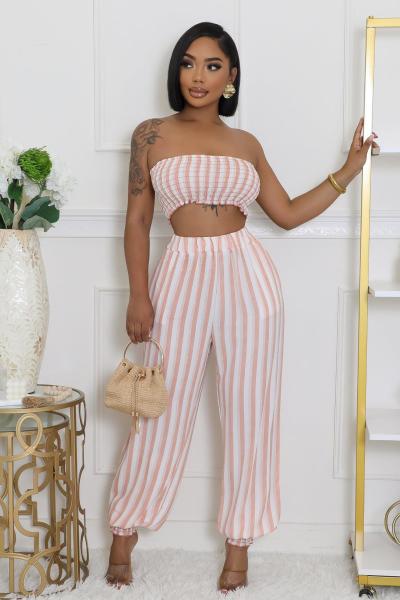 Striped printed chest wrapped leggings two-piece set