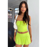 Two piece set of strapless pleated double layer pants skirt