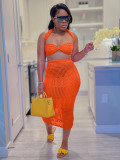 Women's knitted chest wrapped skirt set