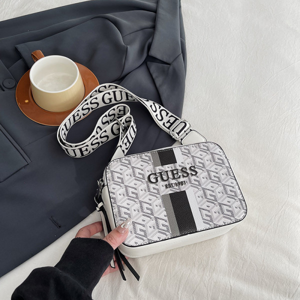 Printed small square bag, wide shoulder strap, single shoulder bag, letter crossbody bag