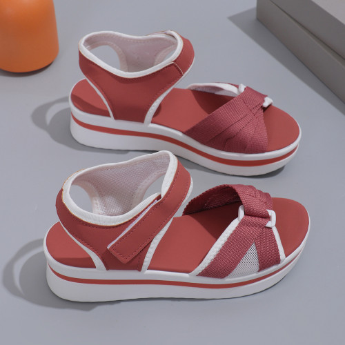 Color blocking lightweight thick soled Velcro height increasing sandals