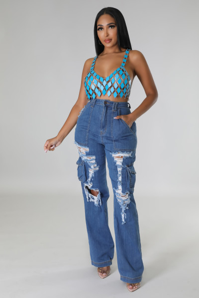 Organ bag loose high waisted wide leg ripped jeans