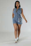Casual stretch denim jumpsuit