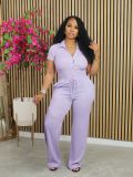 Loose pleated breathable V-neck two-piece set