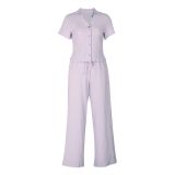 Loose pleated breathable V-neck two-piece set