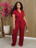 Loose pleated breathable V-neck two-piece set
