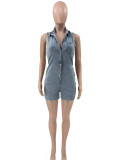 Casual stretch denim jumpsuit