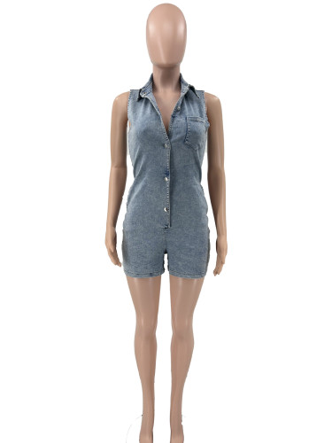 Casual stretch denim jumpsuit