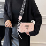 Double zippered camera small square bag with chain printed single shoulder crossbody bag