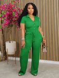 Loose pleated breathable V-neck two-piece set