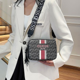Printed small square bag, wide shoulder strap, single shoulder bag, letter crossbody bag