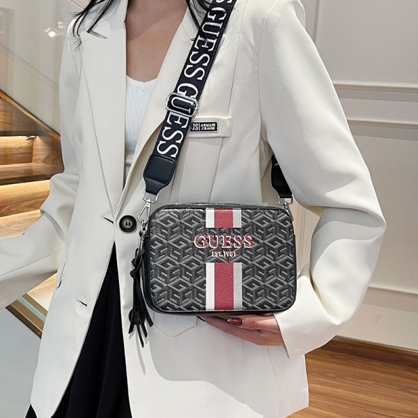 Printed small square bag, wide shoulder strap, single shoulder bag, letter crossbody bag