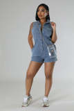 Casual stretch denim jumpsuit