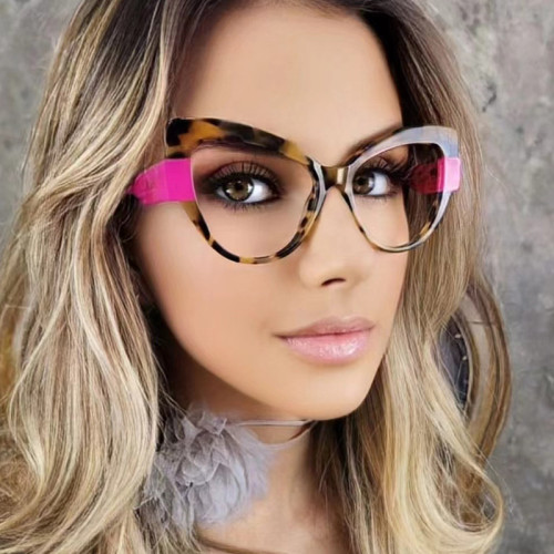 Color blocking cat eye flat lens anti blue light personalized glasses