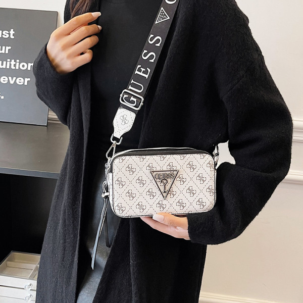 Double zippered camera small square bag with chain printed single shoulder crossbody bag