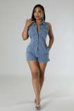 Casual stretch denim jumpsuit