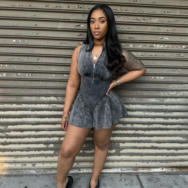 Zipper Spliced Washed Old Sleeveless jumpsuit