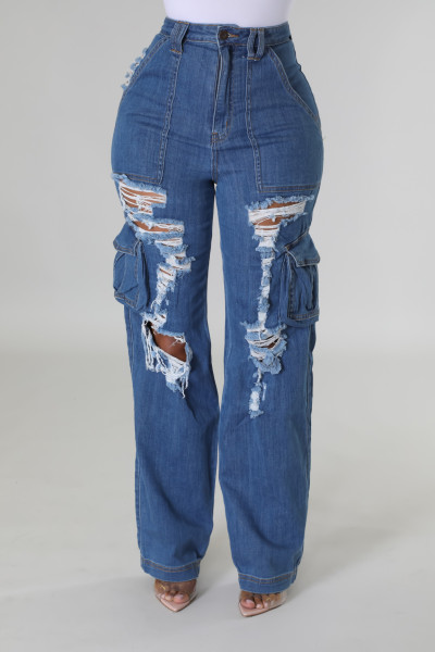 Organ bag loose high waisted wide leg ripped jeans