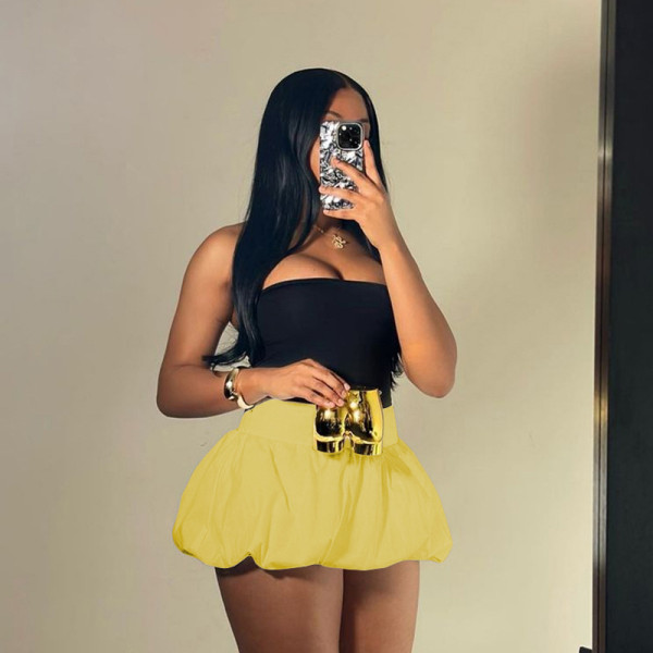 Solid Color Versatile Bubble Skirt High Waist Ultra Short Skirt