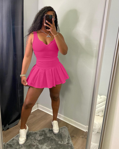 Women's sexy solid color V-neck sleeveless pleated pants skirt