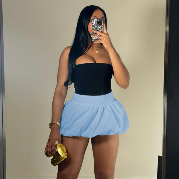 Solid Color Versatile Bubble Skirt High Waist Ultra Short Skirt