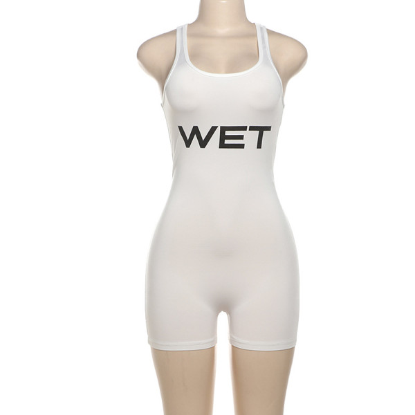 Backless solid color camisole sports tight jumpsuit