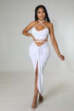 Hollow split strap backless two-piece set
