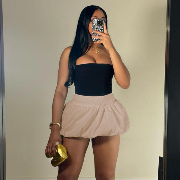 Solid Color Versatile Bubble Skirt High Waist Ultra Short Skirt