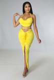 Hollow split strap backless two-piece set