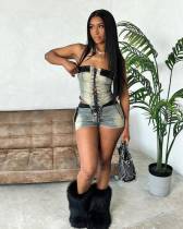 Tie up bra shorts elastic set