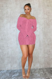 One line lapel tight wave patterned long sleeved dress