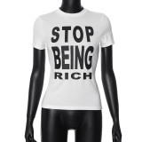 Letter printed round neck short sleeved T-shirt top