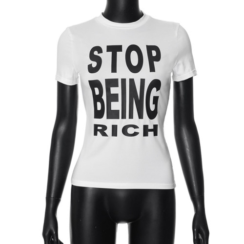 Letter printed round neck short sleeved T-shirt top