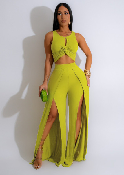 Split vest wide leg pants two-piece set