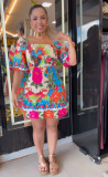 Printed waist cinched backless lantern sleeves with a shoulder length and two piece dress
