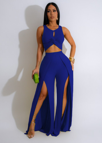 Split vest wide leg pants two-piece set