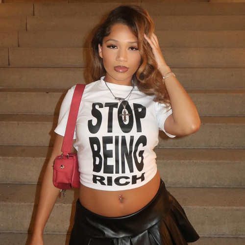 Letter printed round neck short sleeved T-shirt top