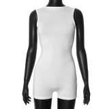 Spliced sleeveless open back jumpsuit shorts